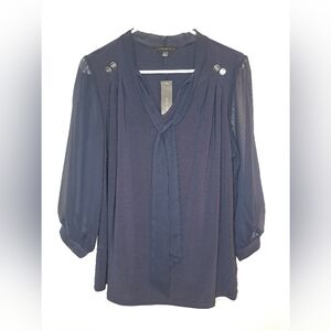 Atelier 29 Navy Blue V-Neck Tie Front Blouse Size Large (10-12)